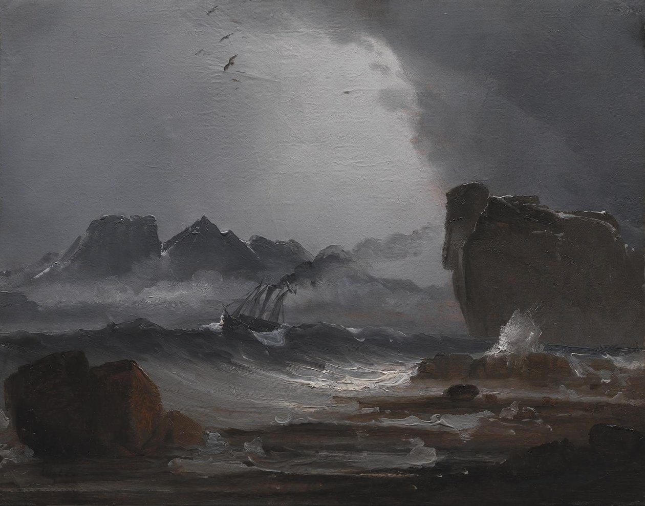 Rut Hav med en Damper nær Norges Kyst af Peder Balke