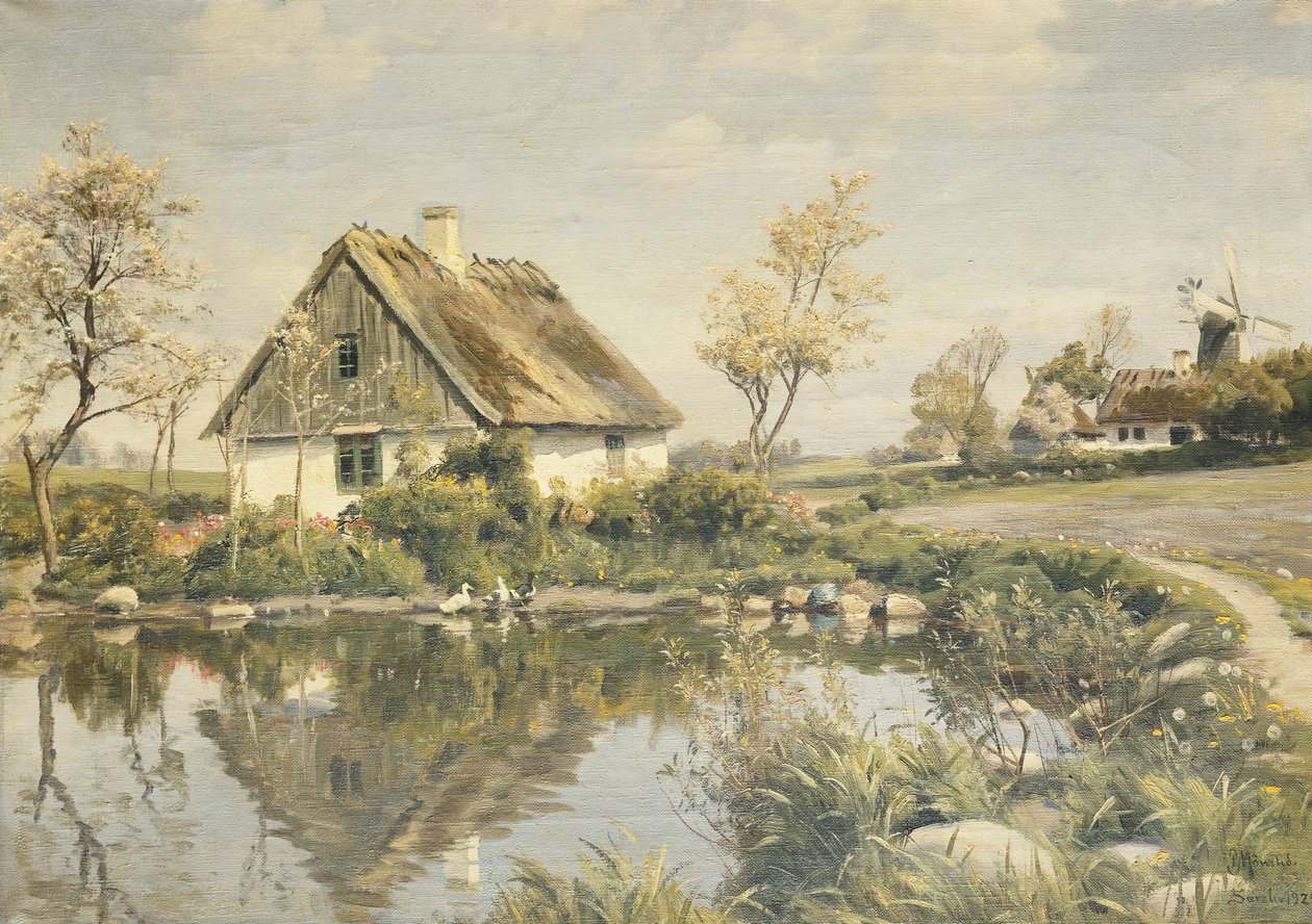 Et sommerhus ved en dam af Peder Monsted