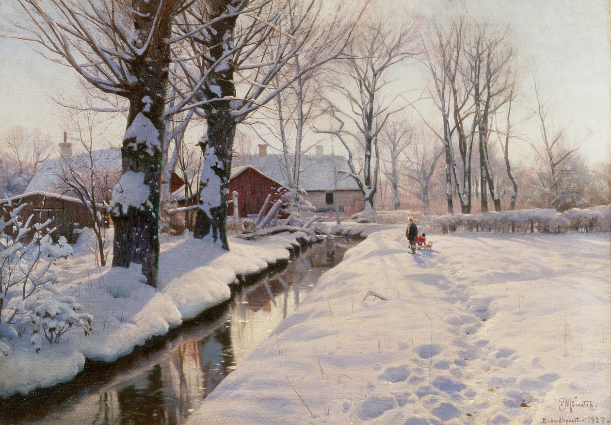 Et skovklædt vinterlandskab af Peder Monsted
