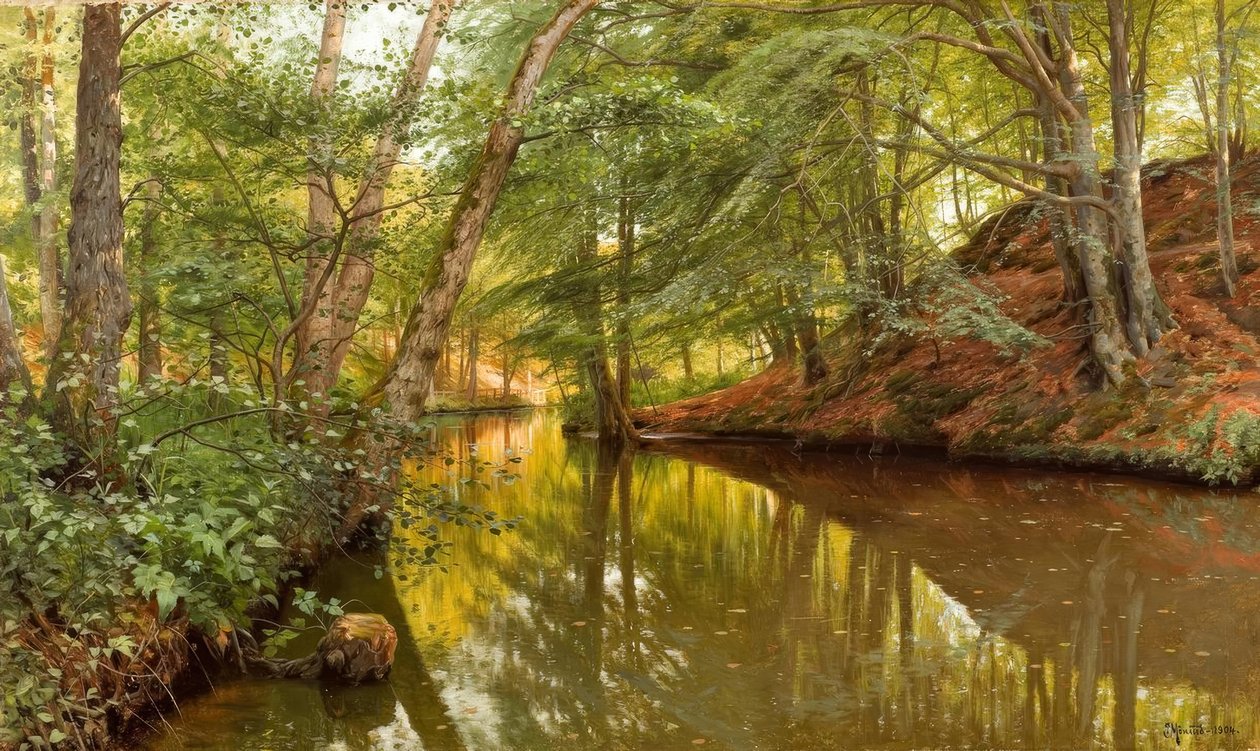 P.Mönsted, forårsdag ved skovstrømmen af Peder Monsted