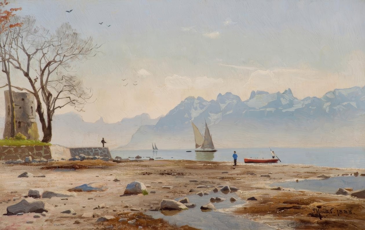 Genevesøen med Tour Haldimand / maleri af P.Mönsted af Peder Monsted