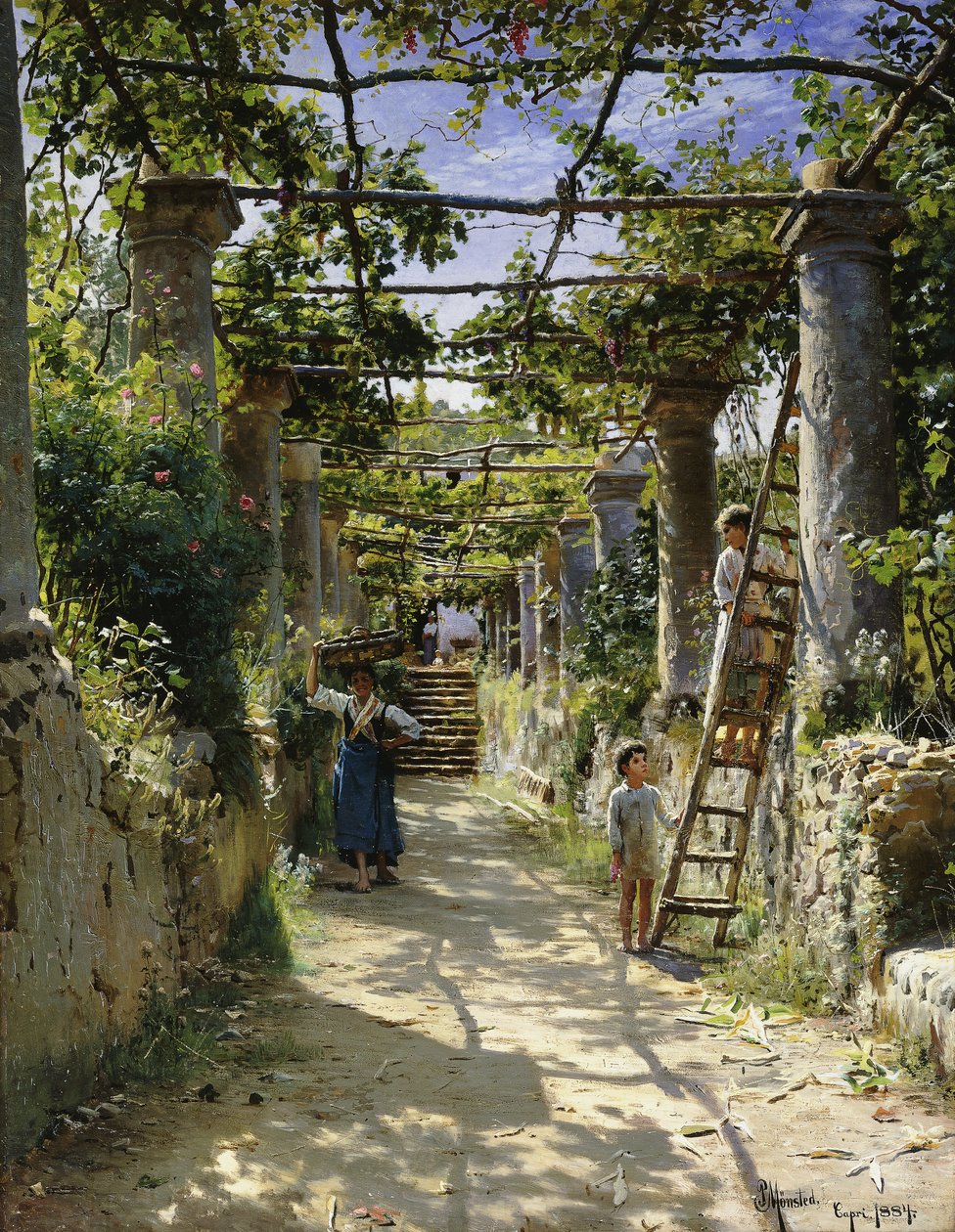 I skyggen af en italiensk pergola, en varm eftermiddag i Anacapri af Peder Monsted