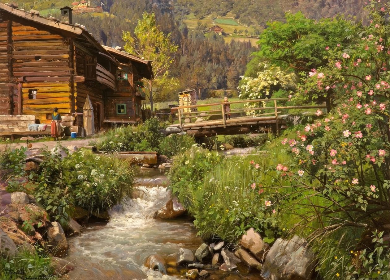 P.Mönsted, bjerghytte ved åen af Peder Monsted