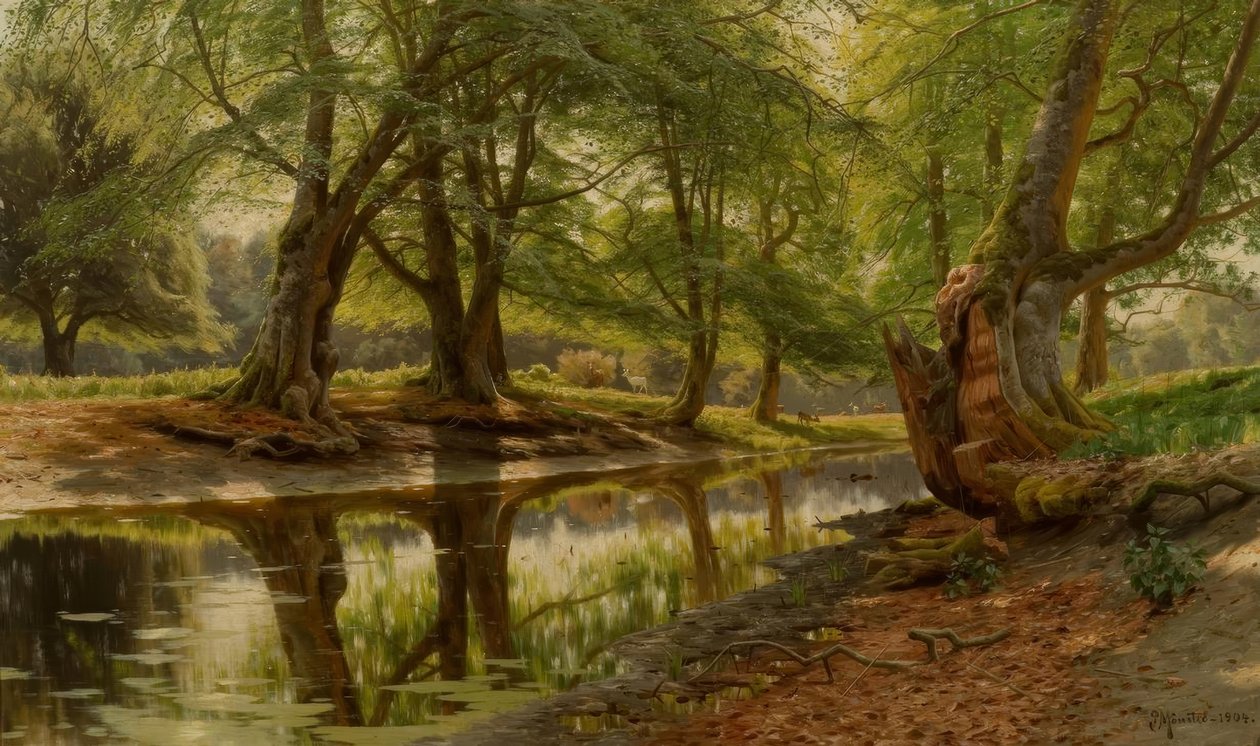 P.Mönsted, forårsdag ved skovstrømmen af Peder Monsted
