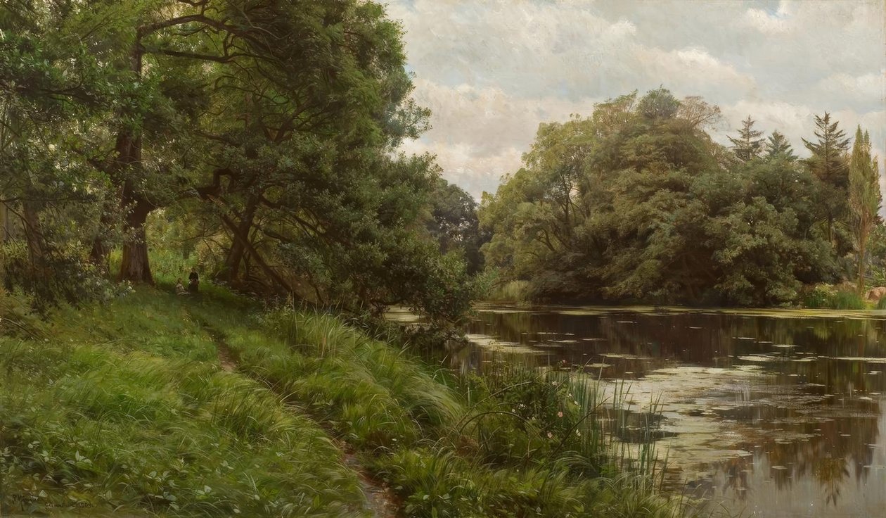 P.Mönsted, sommerdag ved vandet af Peder Monsted