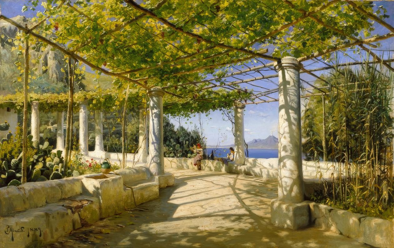Pergola på Capri med udsigt over Vesuv af Peder Monsted