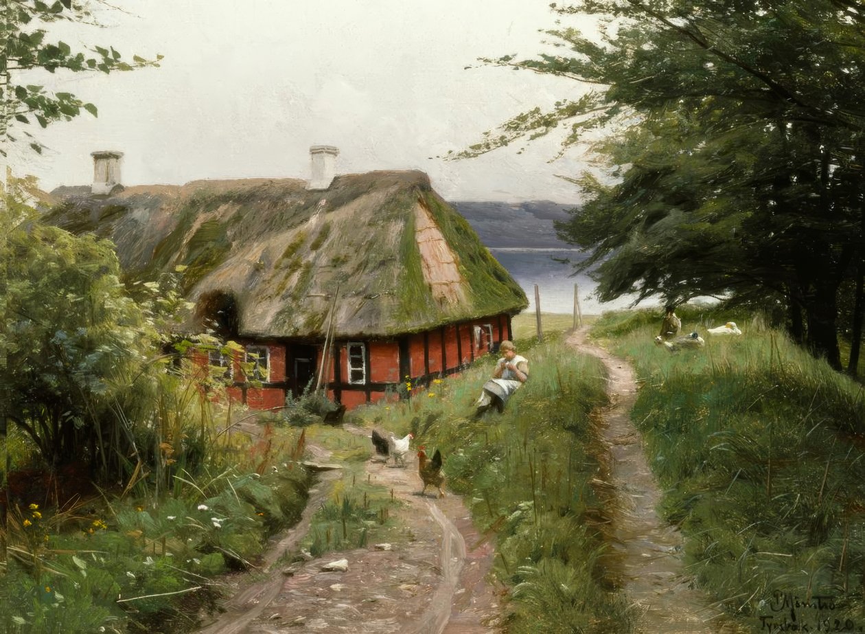Sommeridyl foran fiskerhytten af Peder Monsted