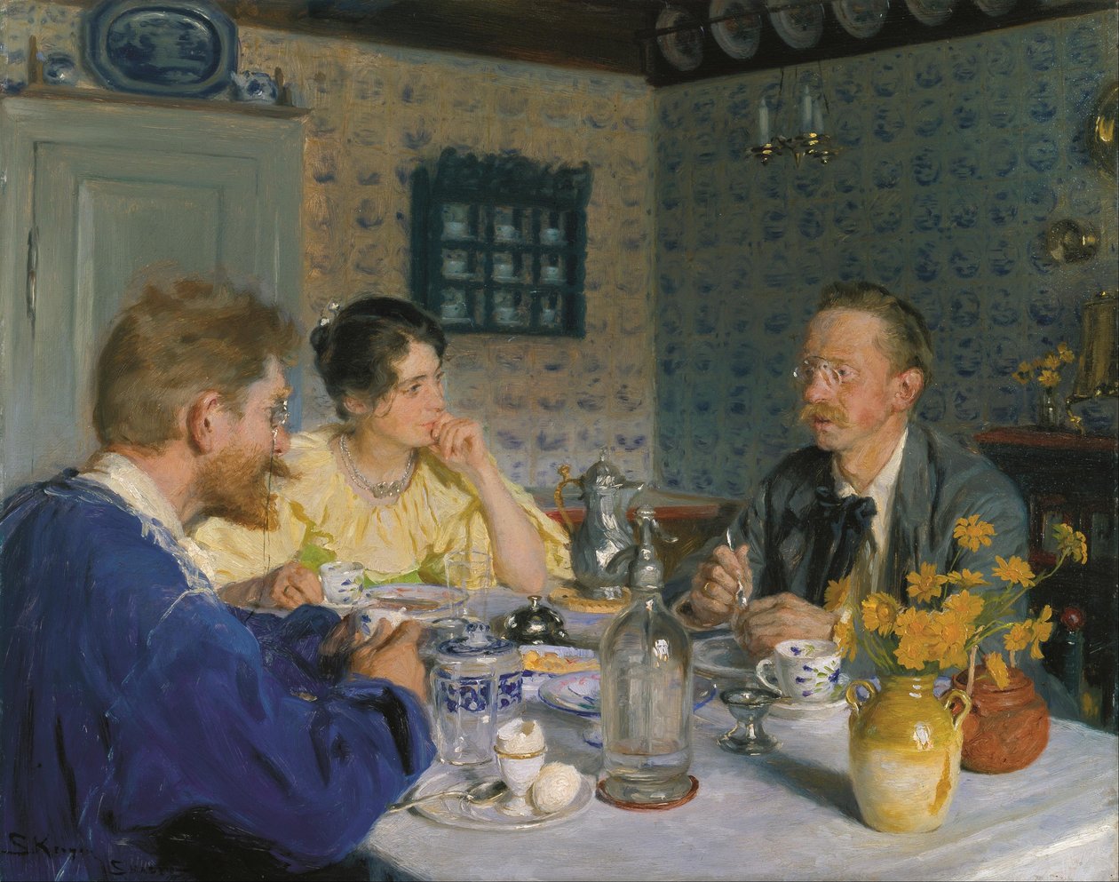 En morgenmad, kunstneren, hans kone og forfatteren Otto Benzon af Peder Severin Kroyer
