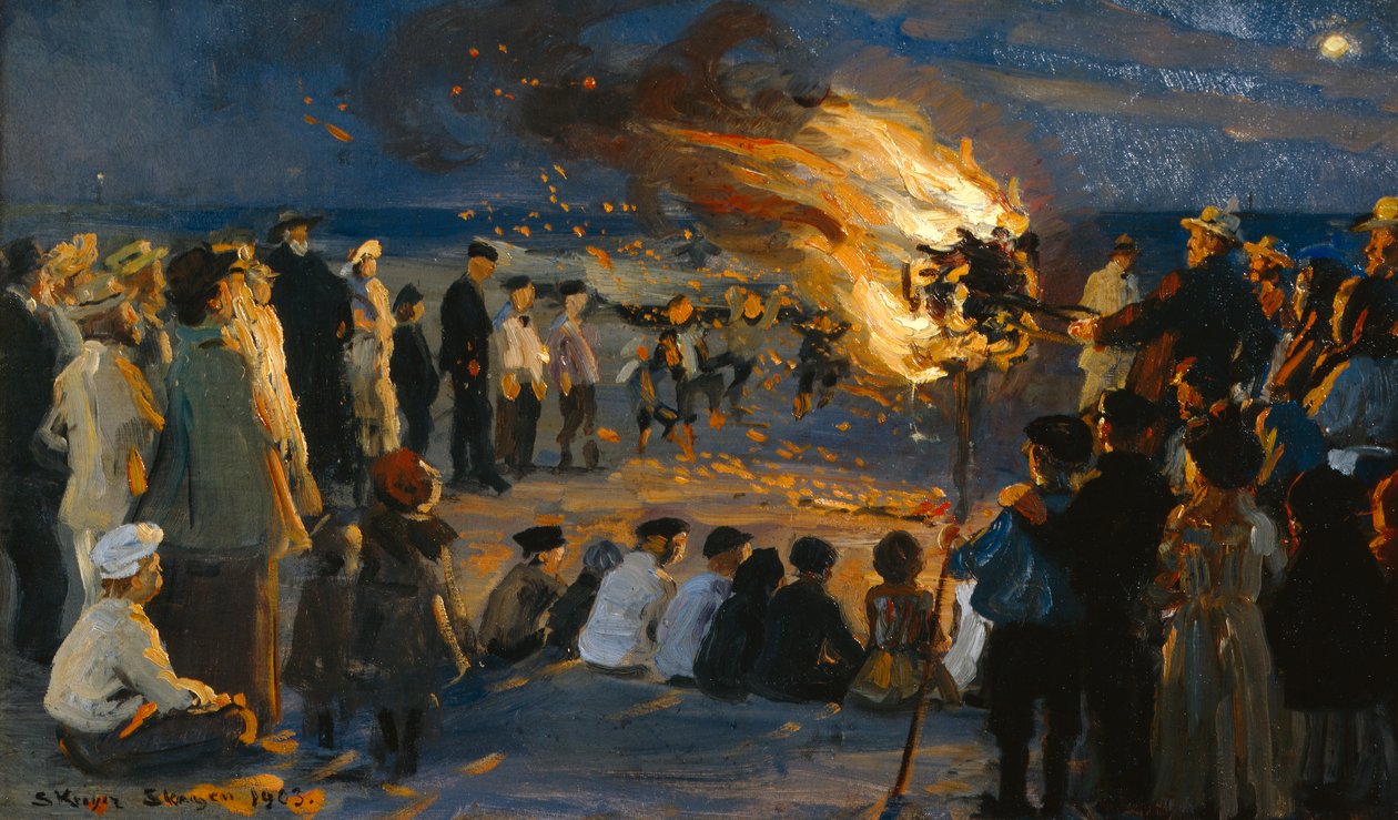 Midsummer Fire at Skagens Beach af Peder Severin Krøyer