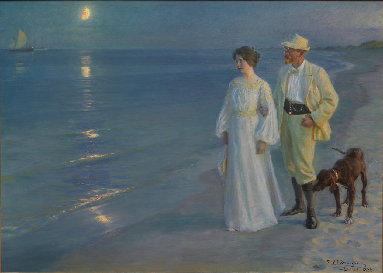 Dansk: Sommeraften ved Skagens Strand Summer Evening at Skagen beach. Kunstneren og hans kone. af Peder Severin Krøyer