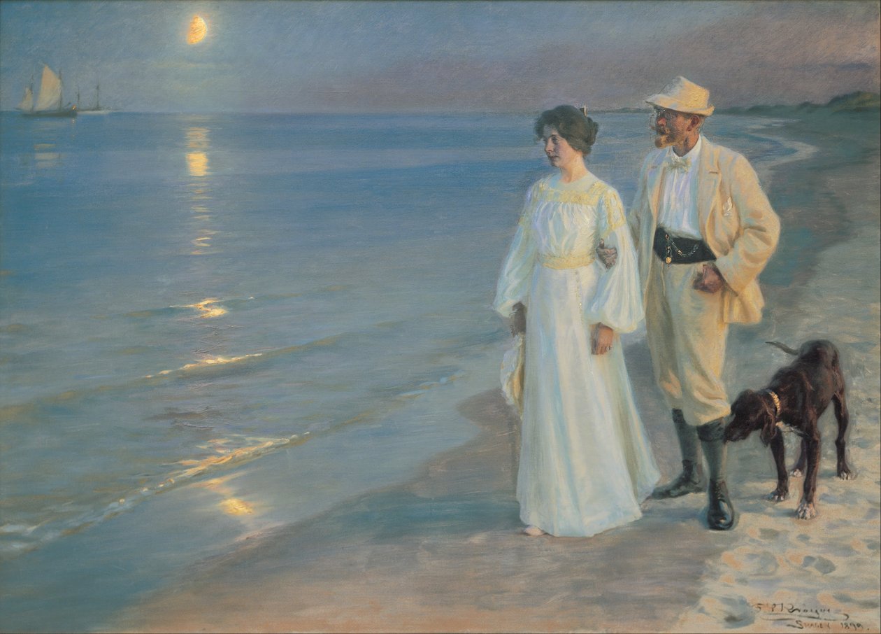 Sommeraften på stranden ved Skagen. Maleren og hans kone af Peder Severin Krøyer