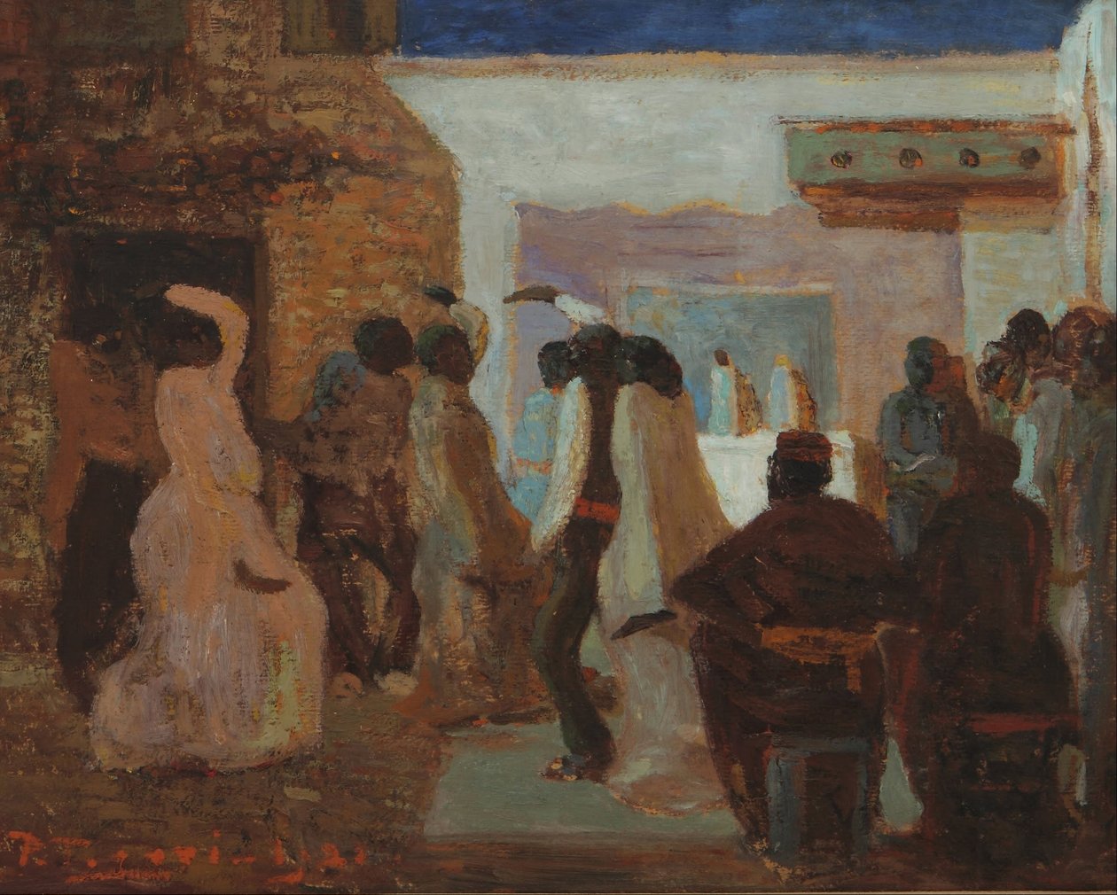 Candombe eller Candombe under månen af Pedro Figari