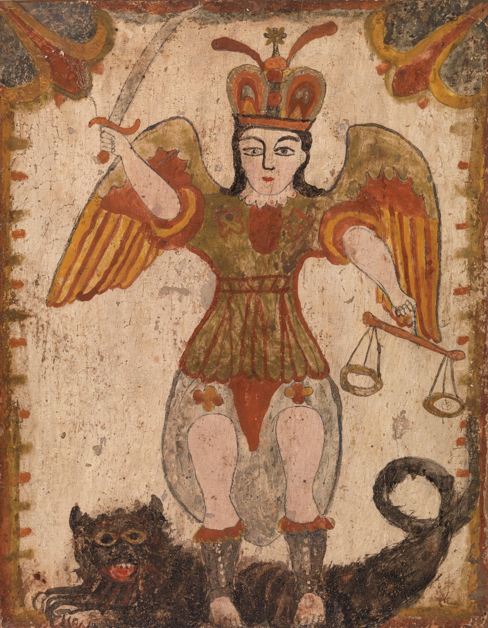Ærkeenglen Sankt Michael, ca. 1810 (vandbaseret maling på træpanel) af Pedro Antonio Frésquis