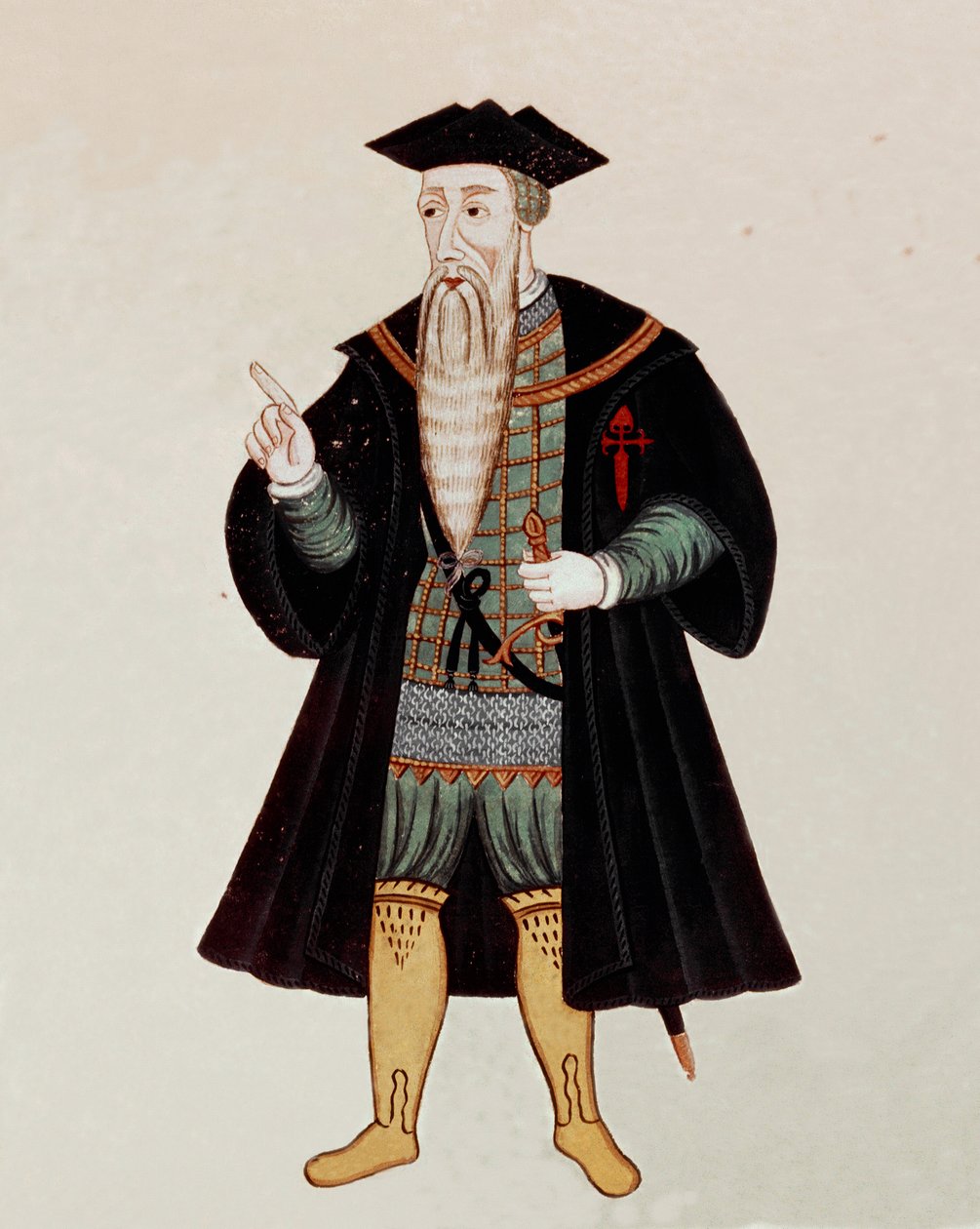 Portræt i fødder af Alphonse (Alfonso eller Afonso) fra Albuquerque (1453-1515), engelsk navigatør og erobrer, nogle gange med tilnavnet "den portugisiske Mars". I "" State Book of Eastern India"", af Pedro Barretto de Resende, Portugal af Pedro Barretto de Resende