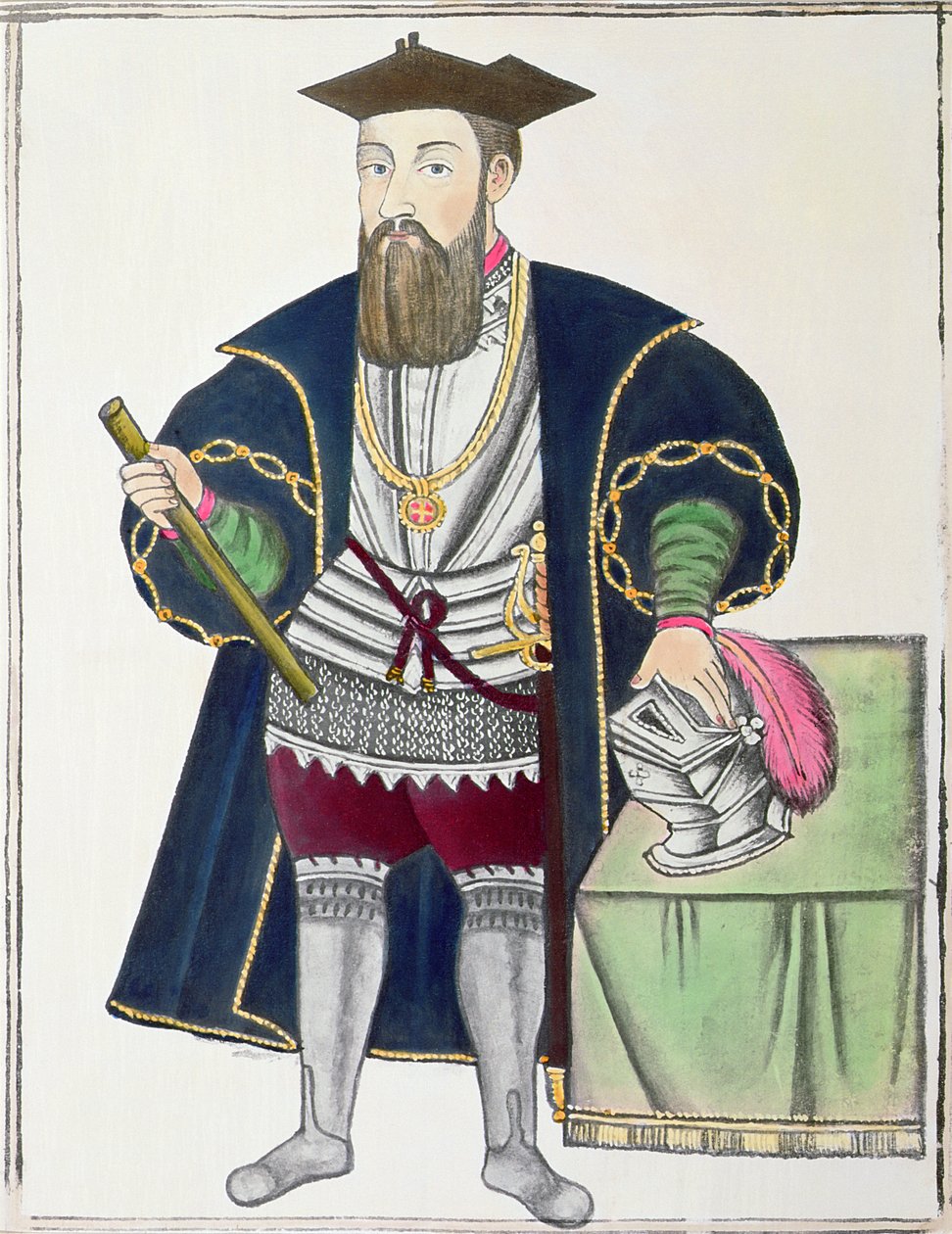 Portræt af Vasco de Gama (gouache på papir) af Pedro Barretto de Resende