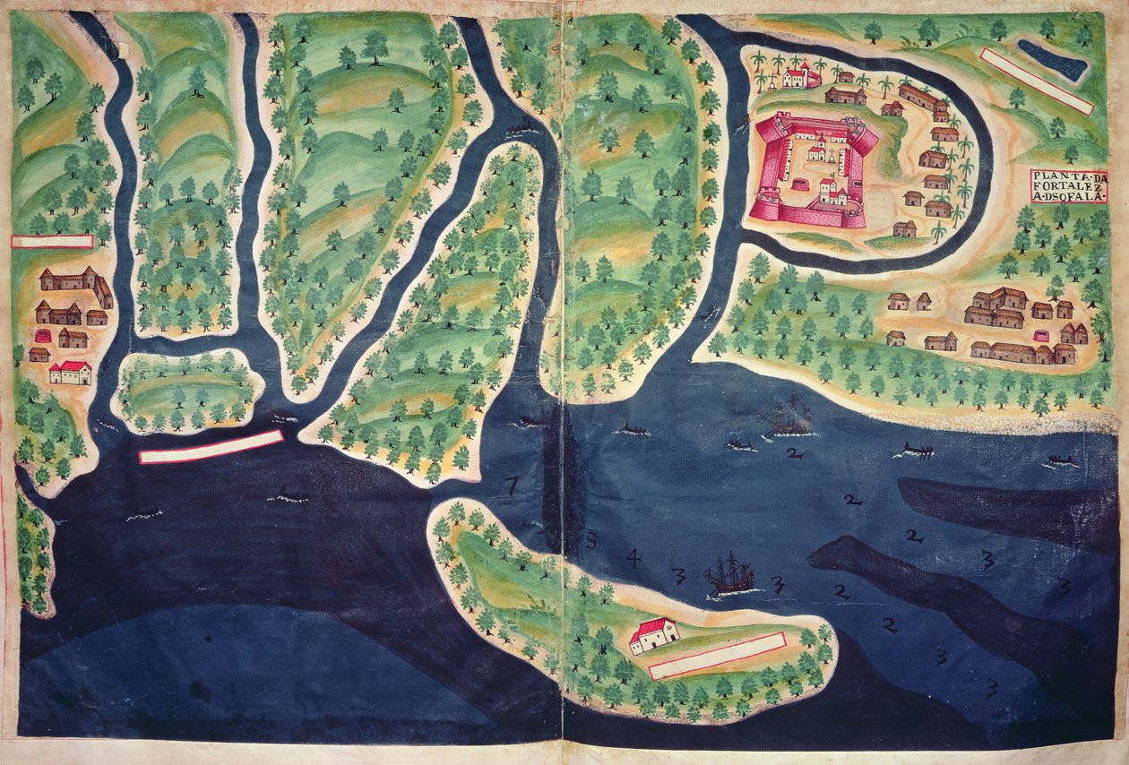 Sloane Ms 197, ff.80v-81r: Kort over Sofala, Mozambique, fra 