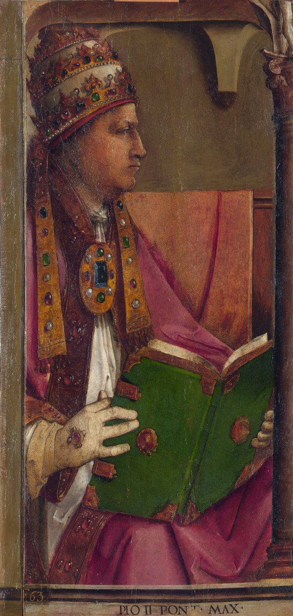PIE II - Pave Pius II par Berruguete, Pedro (1450-1503). Olie på træ, størrelse: 116x52, ca. 1473-1475, National Gallery of the Marche, Urbino af Pedro Berruguete