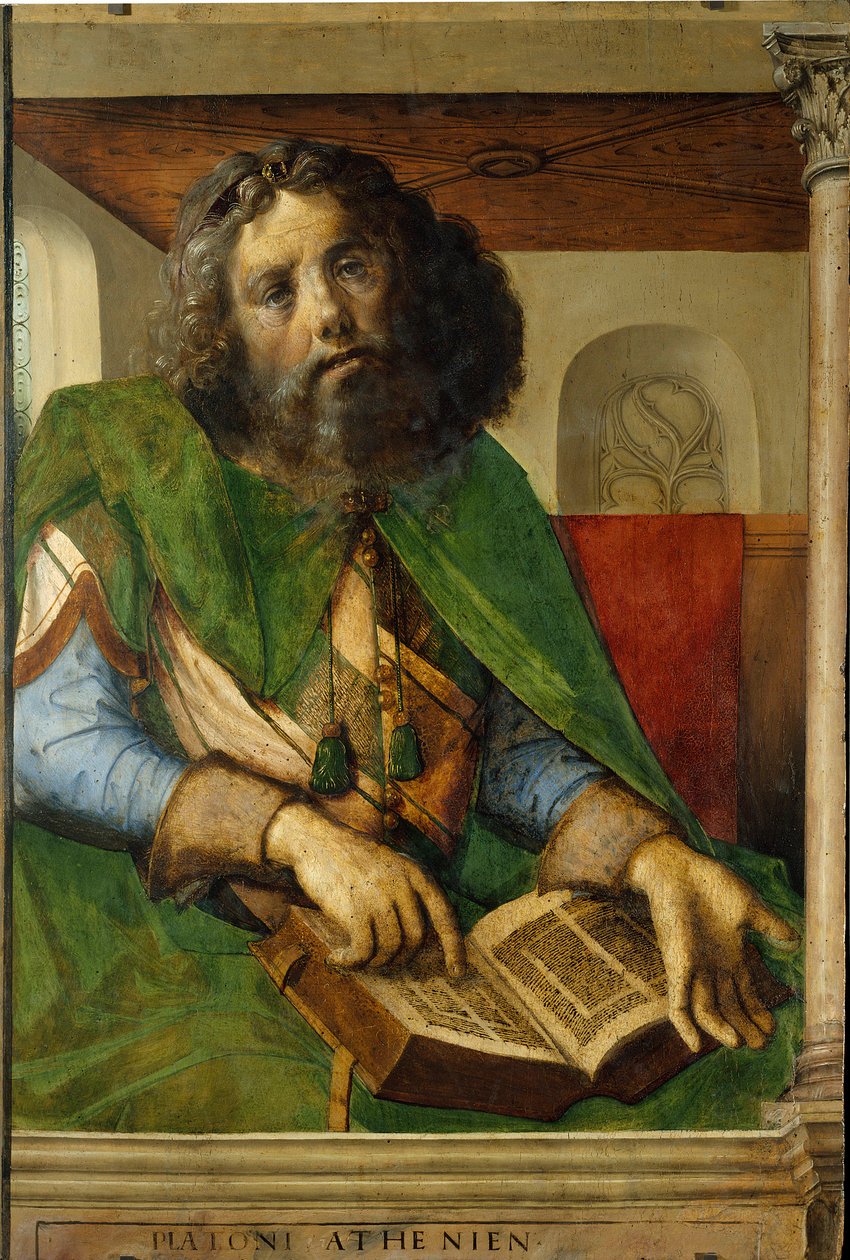 Portræt af Platon (428-348 f.Kr.), filosof fra det antikke Grækenland. (h s/træ 1,01 x 0,69) maleri af Berruguete Pedro (1450-1504). af Pedro Berruguete