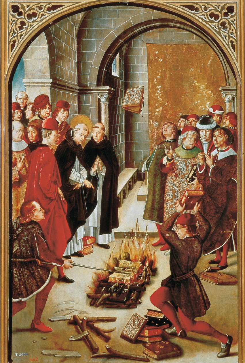 St Dominic and the Albigenses (olie på panel, ca. 1493-1499) af Pedro Berruguete