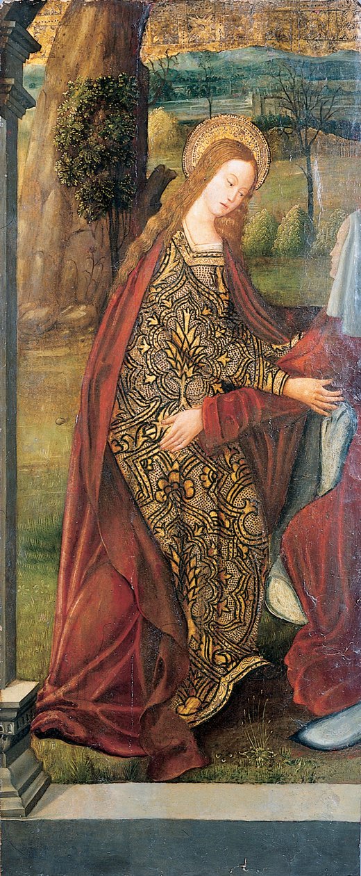 The Visitation - en fløj af en altertavle, et fragment (olie på guldjordpanel) af Pedro Berruguete