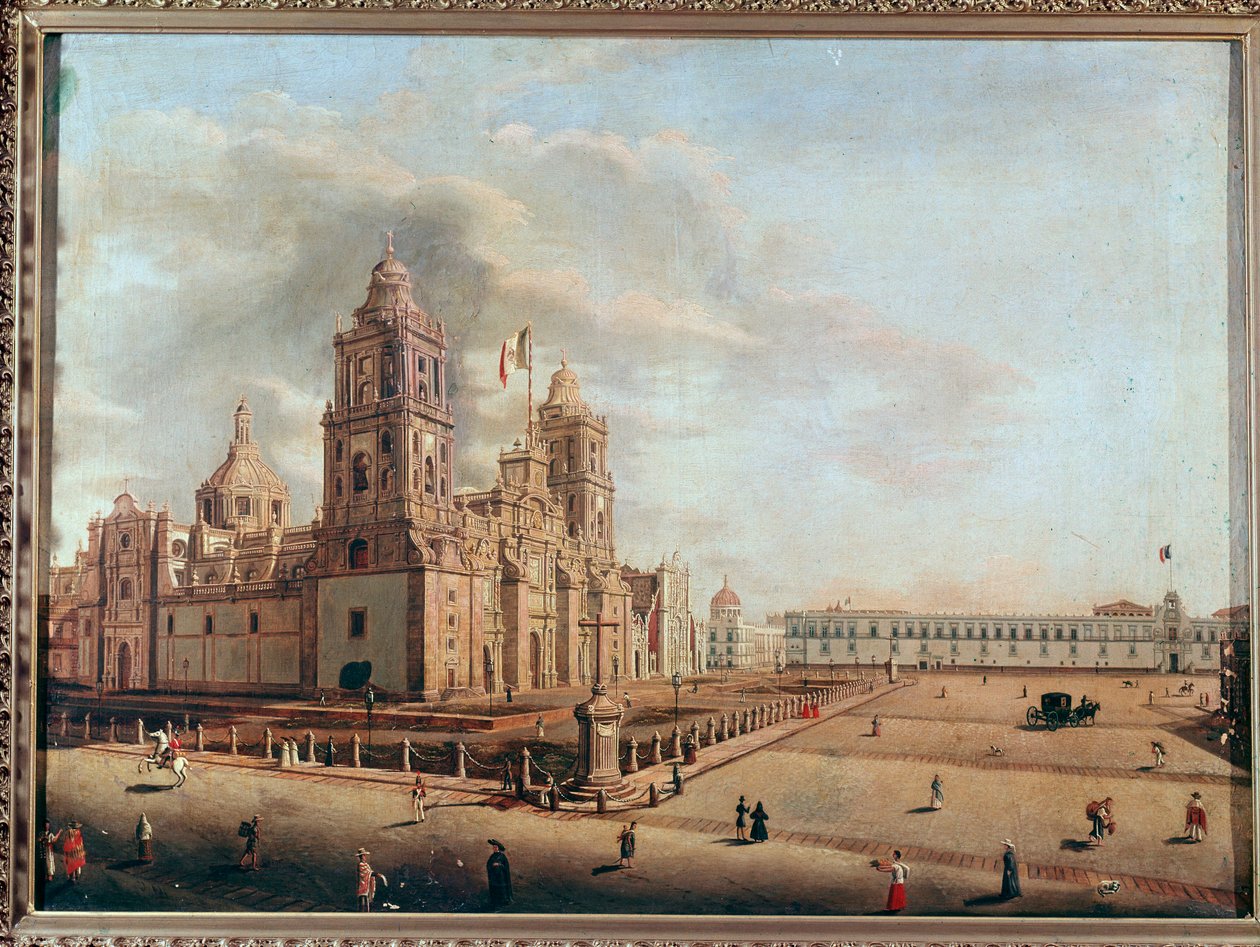 Udsigt over Metropolitan Cathedral og National Palace, Mexico City, Mexico Maleri af Pedro Gualdi (1809-1857) Mexico City, Historical National Museum, Chapultepec Castle af Pedro Gualdi
