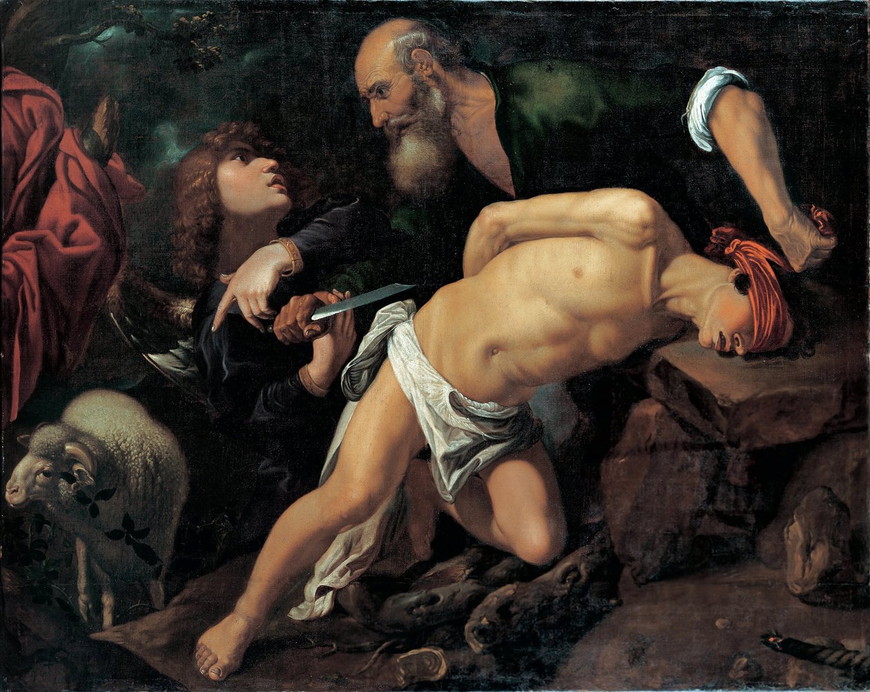 The Sacrifice of Isaac - Maleri af Pedro Orrente (1588-1645), olie på lærred, omkring 1615 af Pedro Orrente