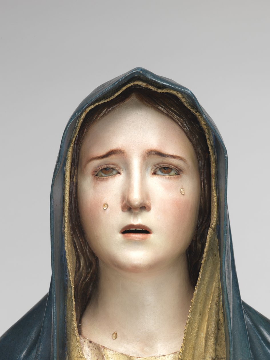 Virgin of Sorrows Mater Dolorosa (polykromet træ, glas og dyrehår) af Pedro de Mena