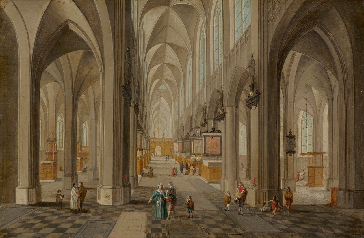Katedralen i Antwerpen, ca. 1650-1655 (olie på kobber) af Peeter the elder & Vrancx Sebastian (1573-1647) Neeffs