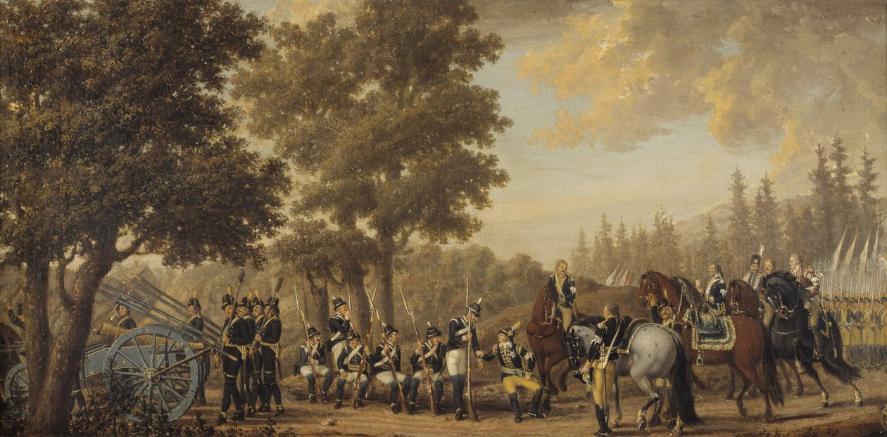 Kong Gustav III af Sverige & en soldat, episode fra den russiske krig 1789 af Pehr Hilleström