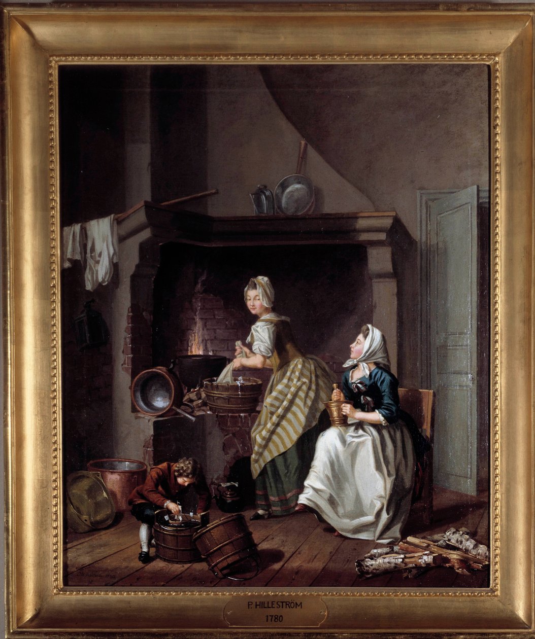 Kvinder i køkkenet Maleri af Per Hillstrom (1732-1816) 1780 Stockholm, Nationalmuseet af Pehr Hilleström