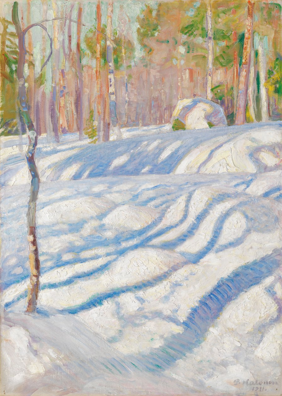Solbelyst vinterlandskab af Pekka Halonen