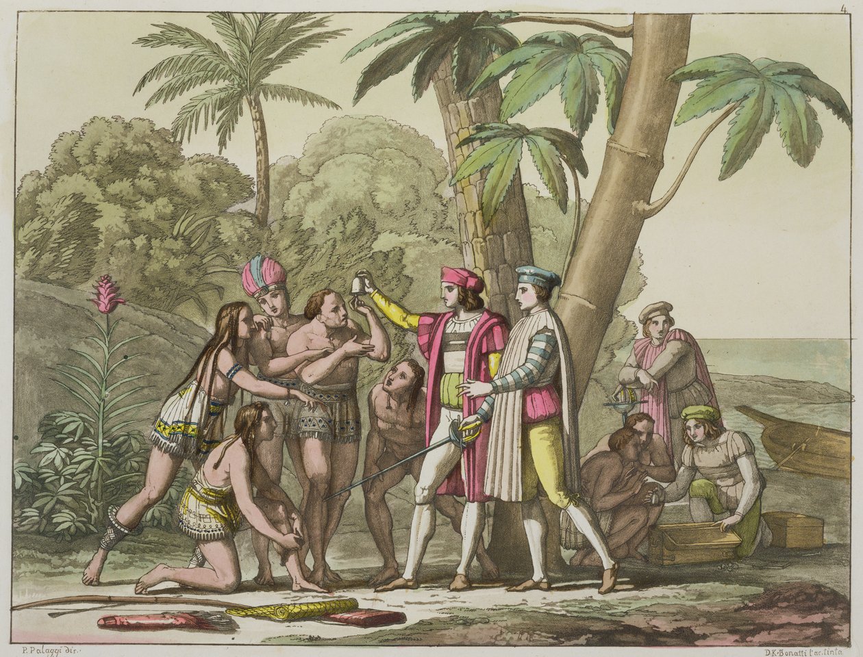 Christopher Columbus (1451-1506) med indianere, fra 