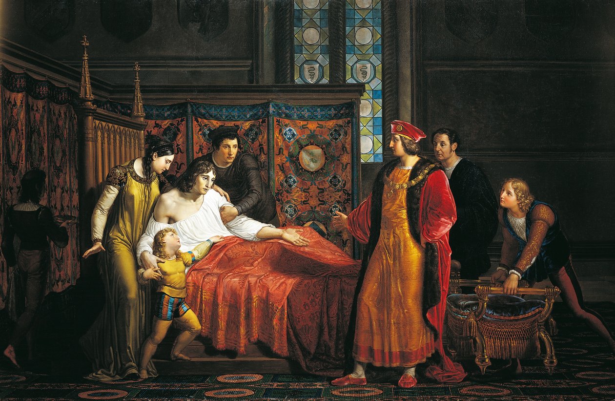 Charles VIII besøger døende Gian Galeazzo Sforza i Pavia Slot af Pelagio Palagi