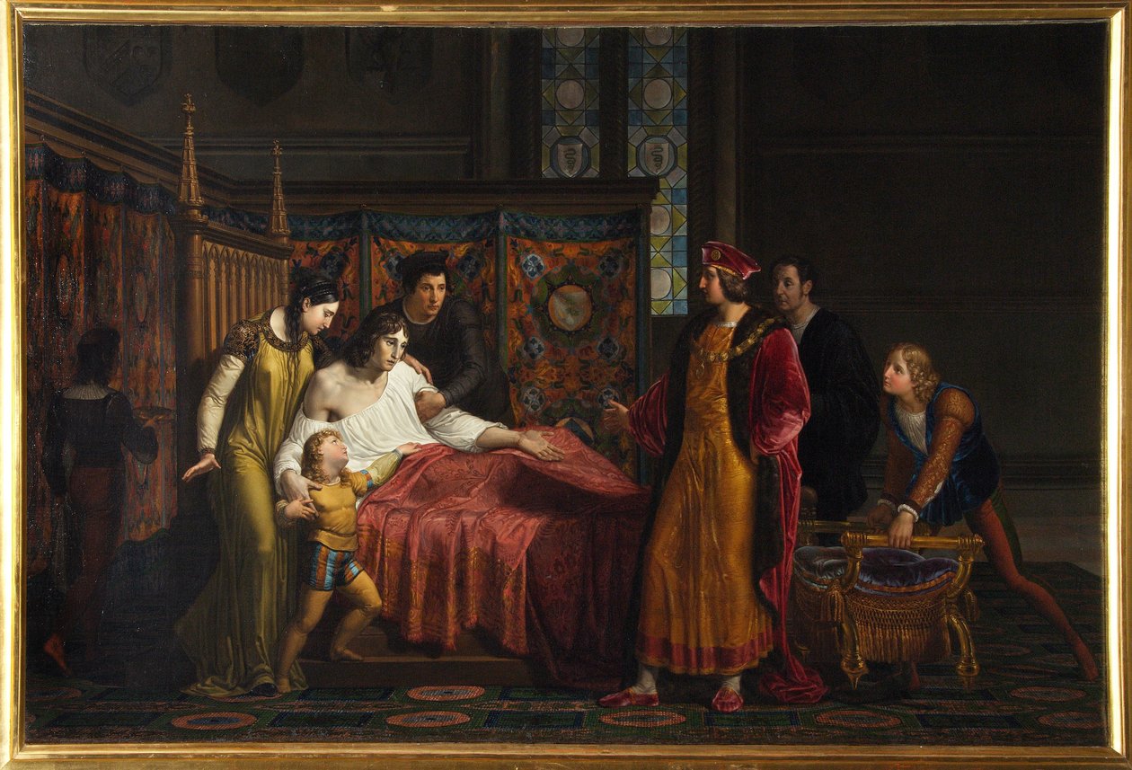 Charles VIII besøger den døende Gian Galeazzo Sforza i Pavia Slot af Pelagio Palagi