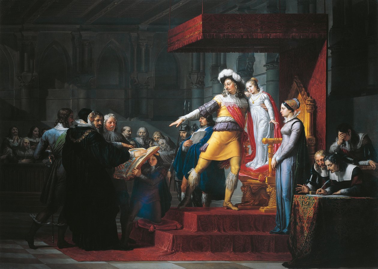 Gustav II Adolphus Vasa pålægger sin datter Cristina troskabsed, af Pelagius Pelagi (1775-1860), olie på lærred af Pelagio Palagi