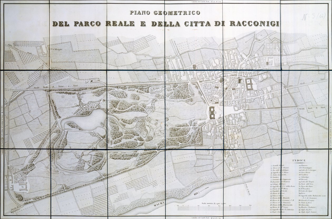 Plan over Park Royal og byen Racconigi af Pelagio Palagi