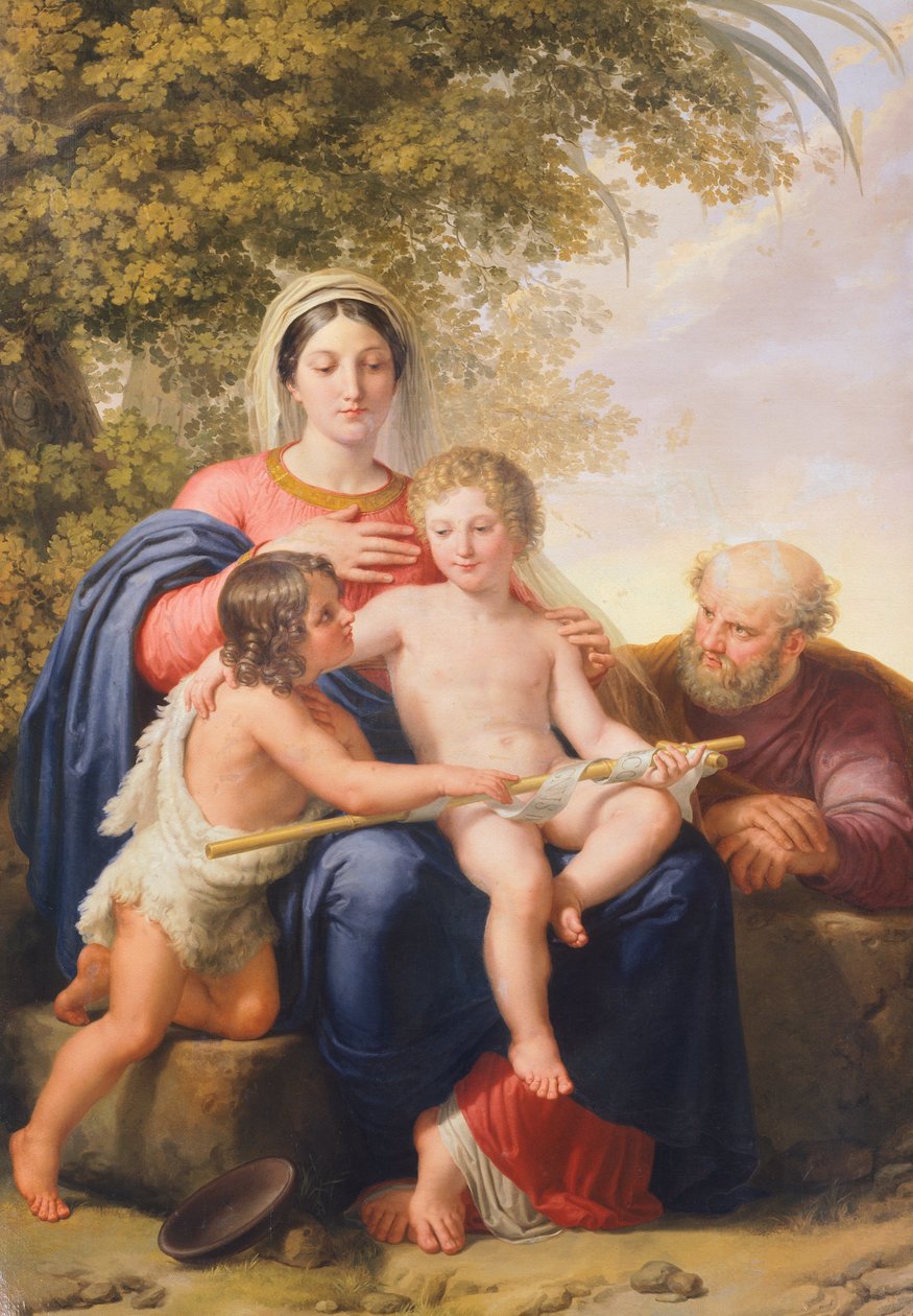 Den hellige familie med Johannes Døberen (olie på lærred) af Pelagio Palagi
