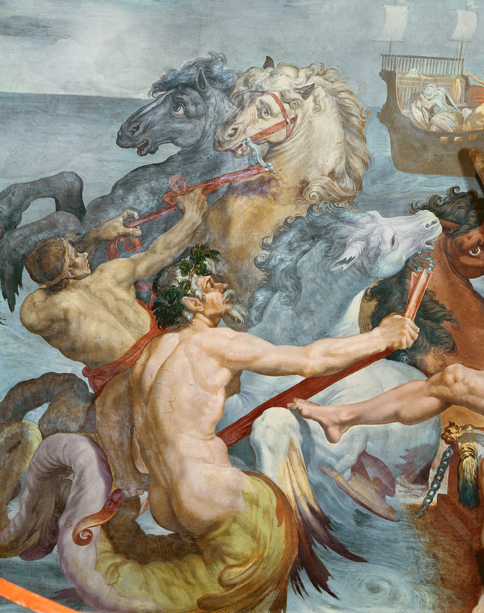 Odysseen, detalje af tritonerne og hestene fra Neptunes vogn, 1554-56 af Pellegrino Tibaldi