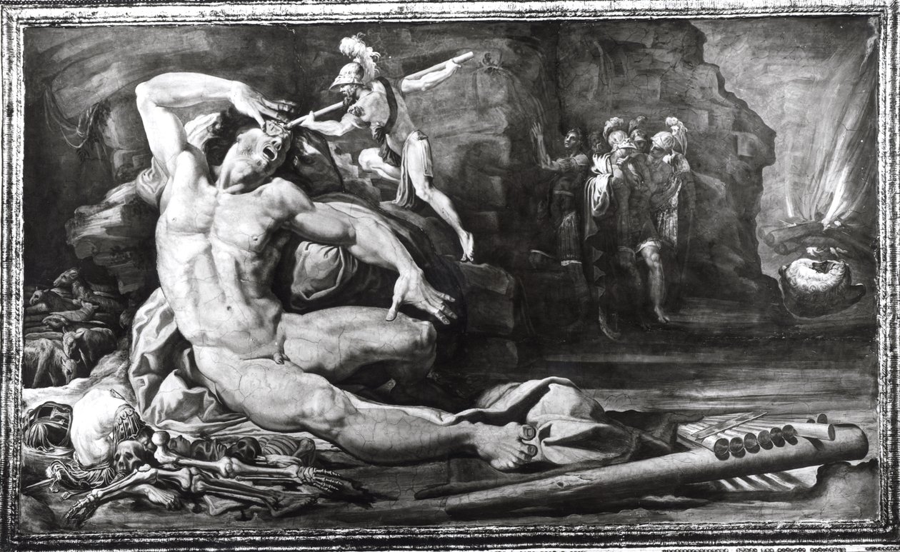 Ulysses, der blænder Kyklopen Polyphemus, frise, der repræsenterer scener fra Ulysses Quests af Pellegrino Tibaldi