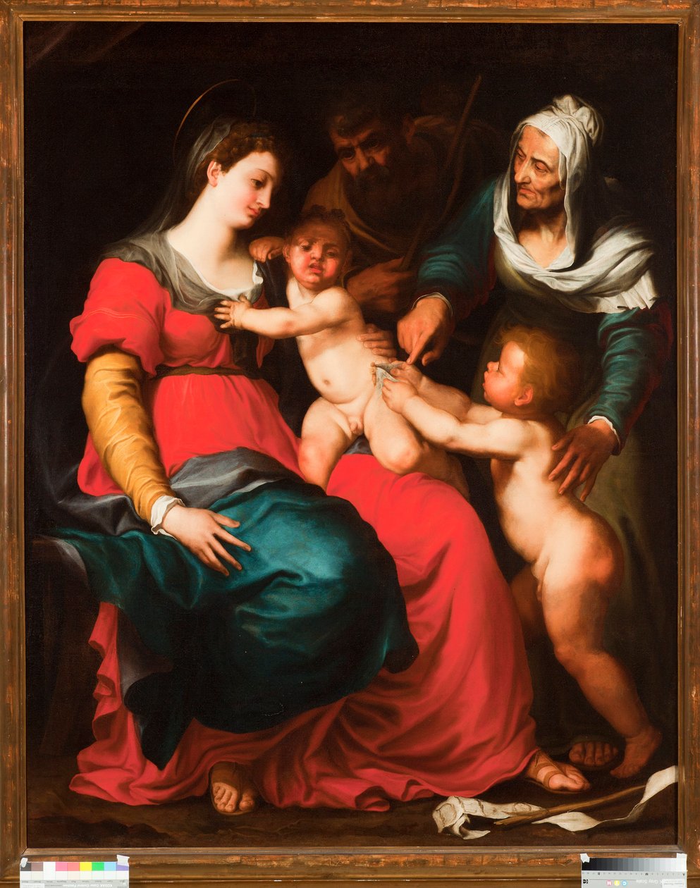 Den hellige familie med sommerfuglen og med den hellige Elisabeth og Johannes Døberen Maleri af Pellegro Piola (1617-1640) af Pellegrino Piola