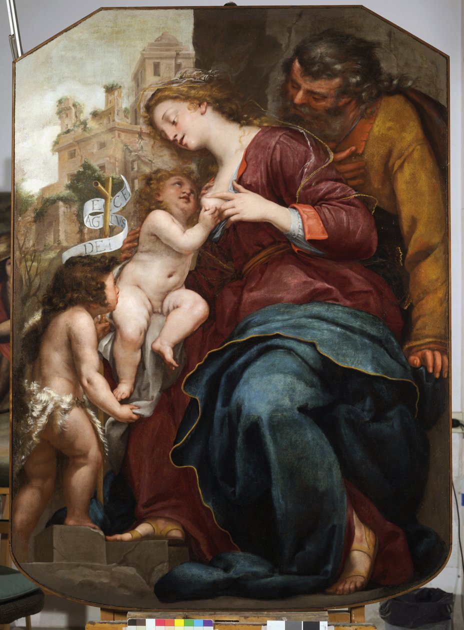 Den hellige familie med St John The Baptist (olie på lærred af Pellegrino Piola