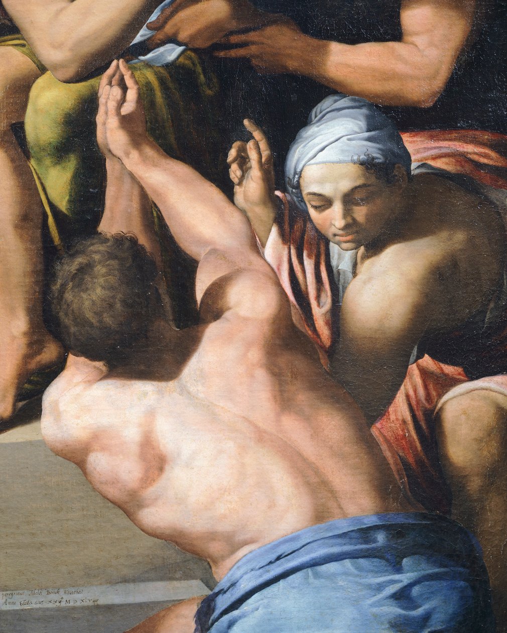 Mand med overkroppen nøgen, detalje fra Adoration of the Child af Pellegrino Tibaldi