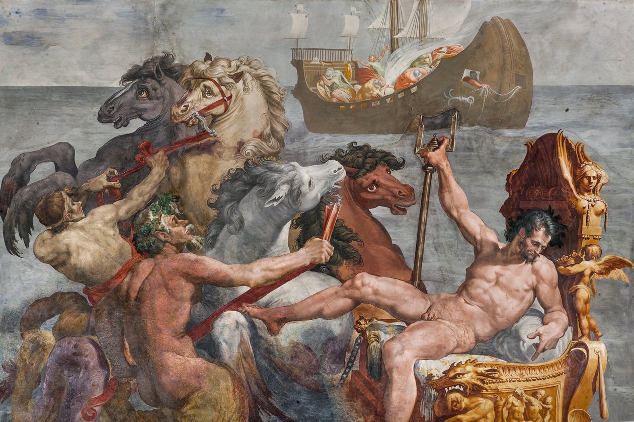 Neptun og skibet af Ulysses, detalje fra Room of Polyphemus af Pellegrino Tibaldi