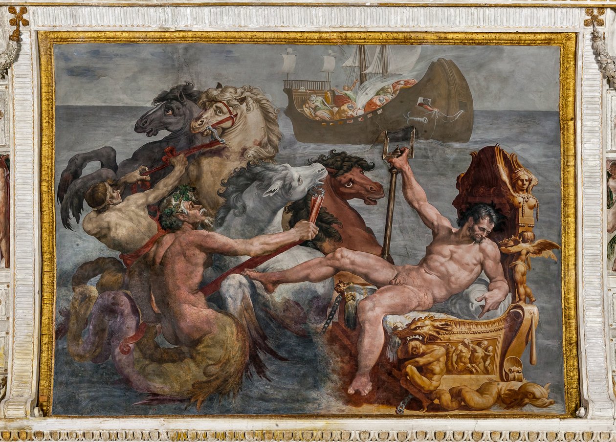 Neptun og skibet af Ulysses, detalje fra Room of Polyphemus af Pellegrino Tibaldi