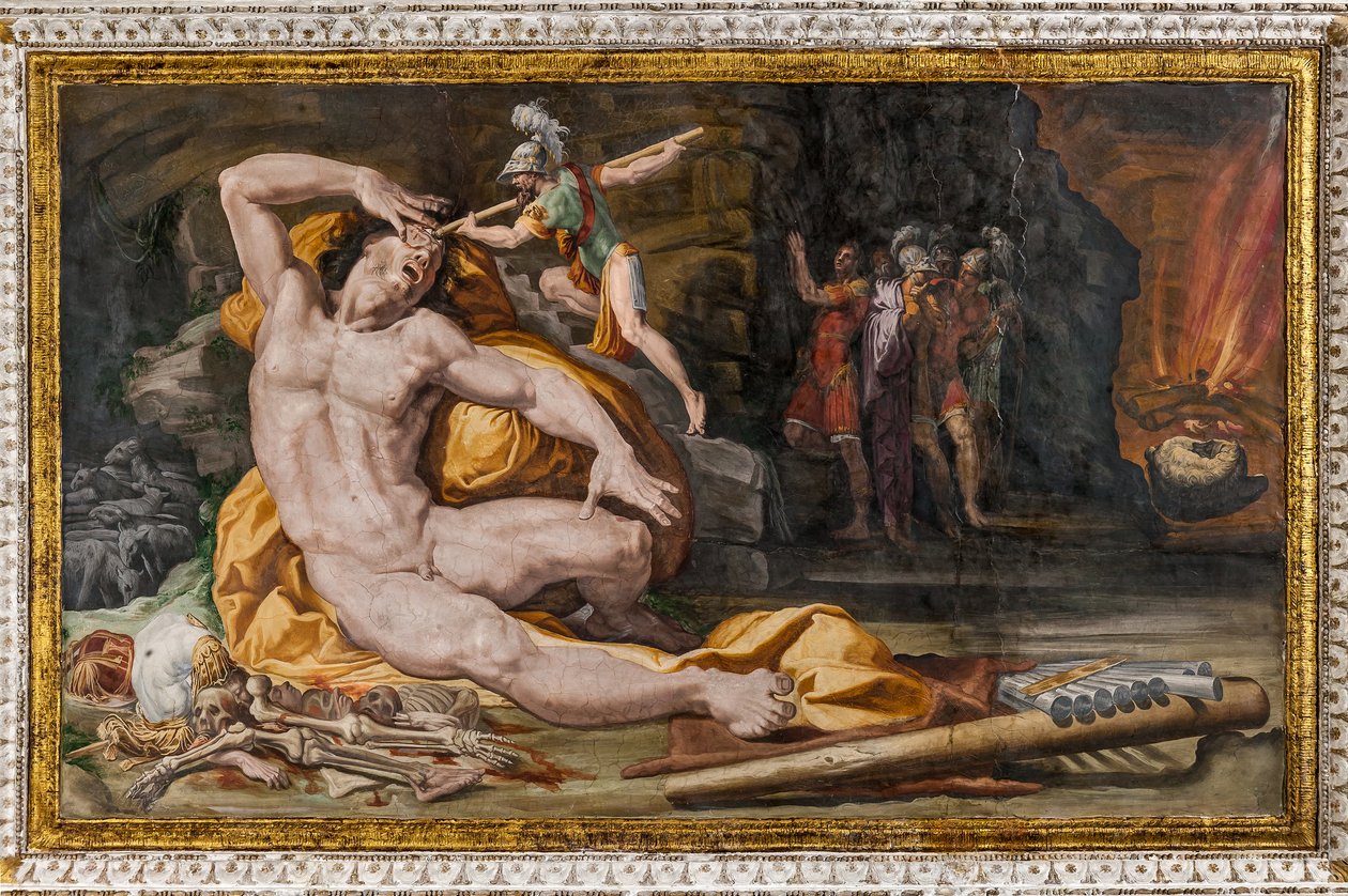Ulysses blænder Polyphemus, detalje fra Polyphemus Room af Pellegrino Tibaldi