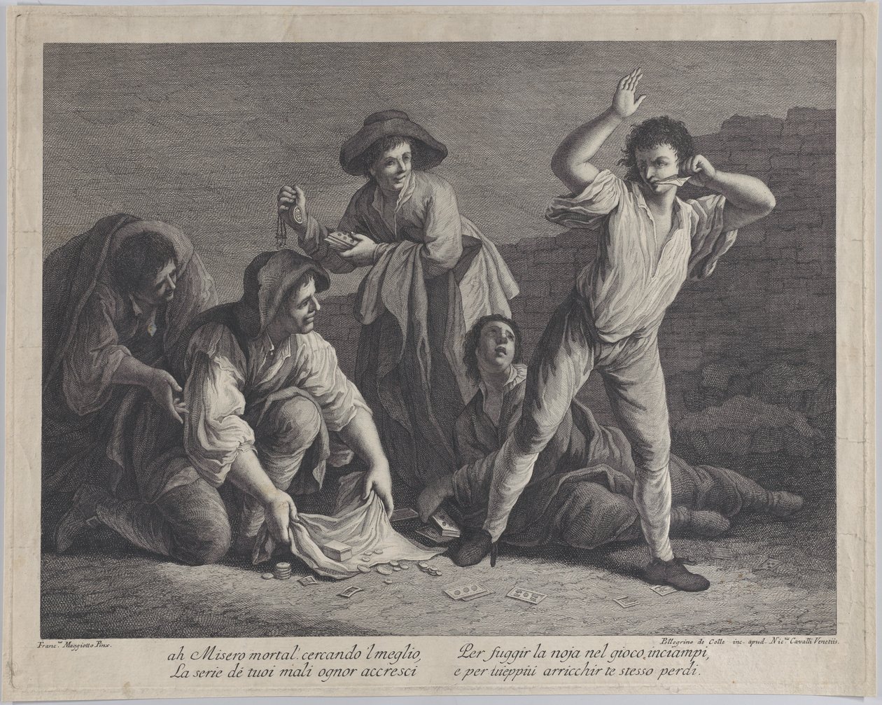 En gruppe mennesker, der gambler, 1770-1800., 1770-1800. af Pellegrino dal Colle