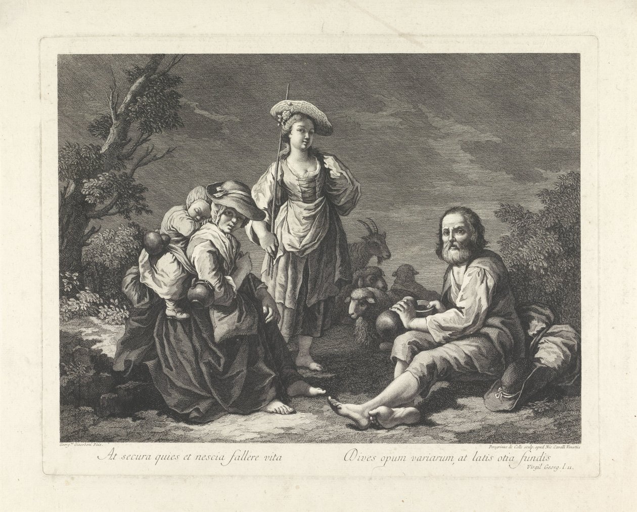 Hyrdefamilie i et landskab af Pellegrino dal Colle