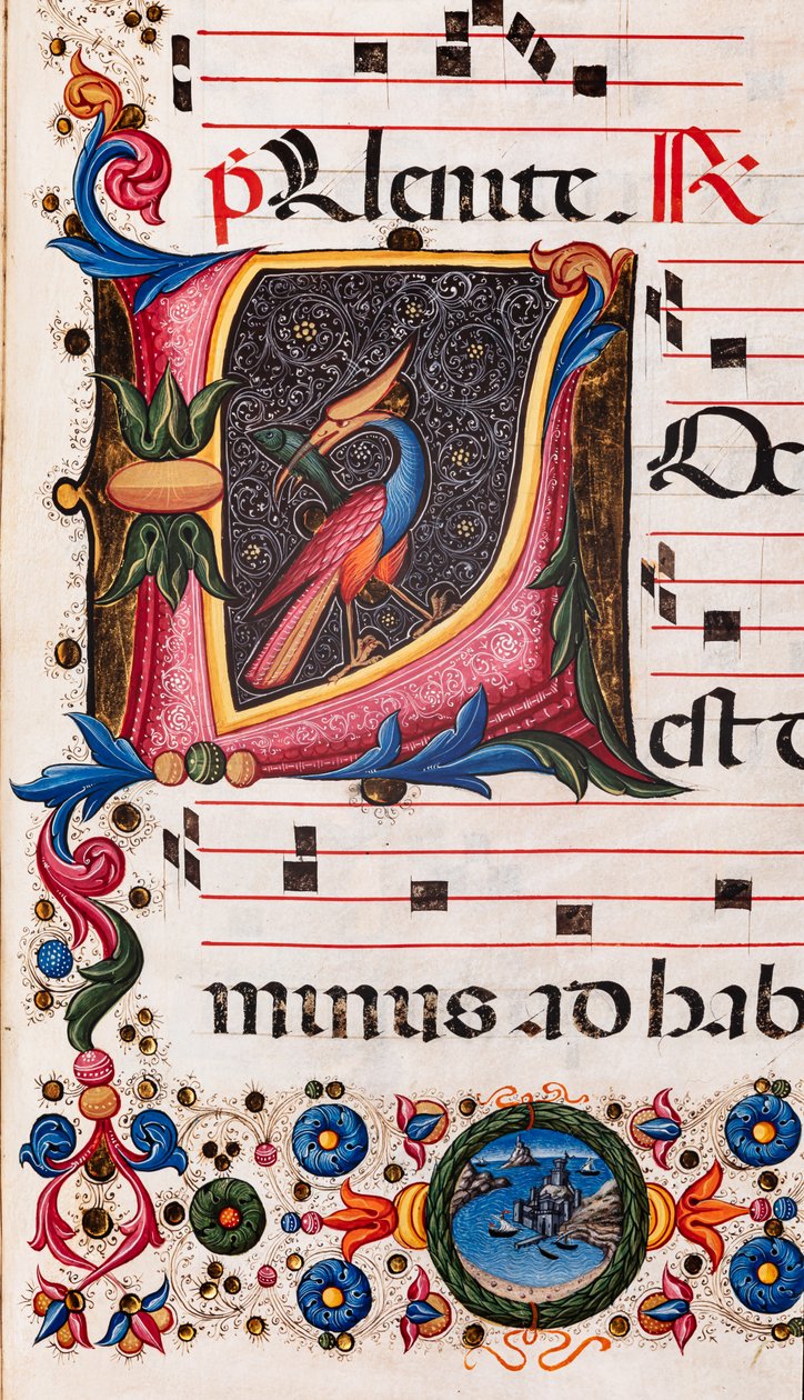 Piccolomini Bibliotek: korbog, torsk. 5.E, ff. 63r med "Foliated initial", af Pellegrino di Mariano. Detalje. af Pellegrino di Mariano