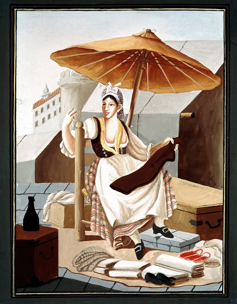 Pepetite metier napolitansk: en rejsende sælger af stoffer og linned - (gammel handel: draperier og linned sælger) Maleri af Pelliccia 19. århundrede Museo Nazionale di San Martino Napoli af Pelliccia