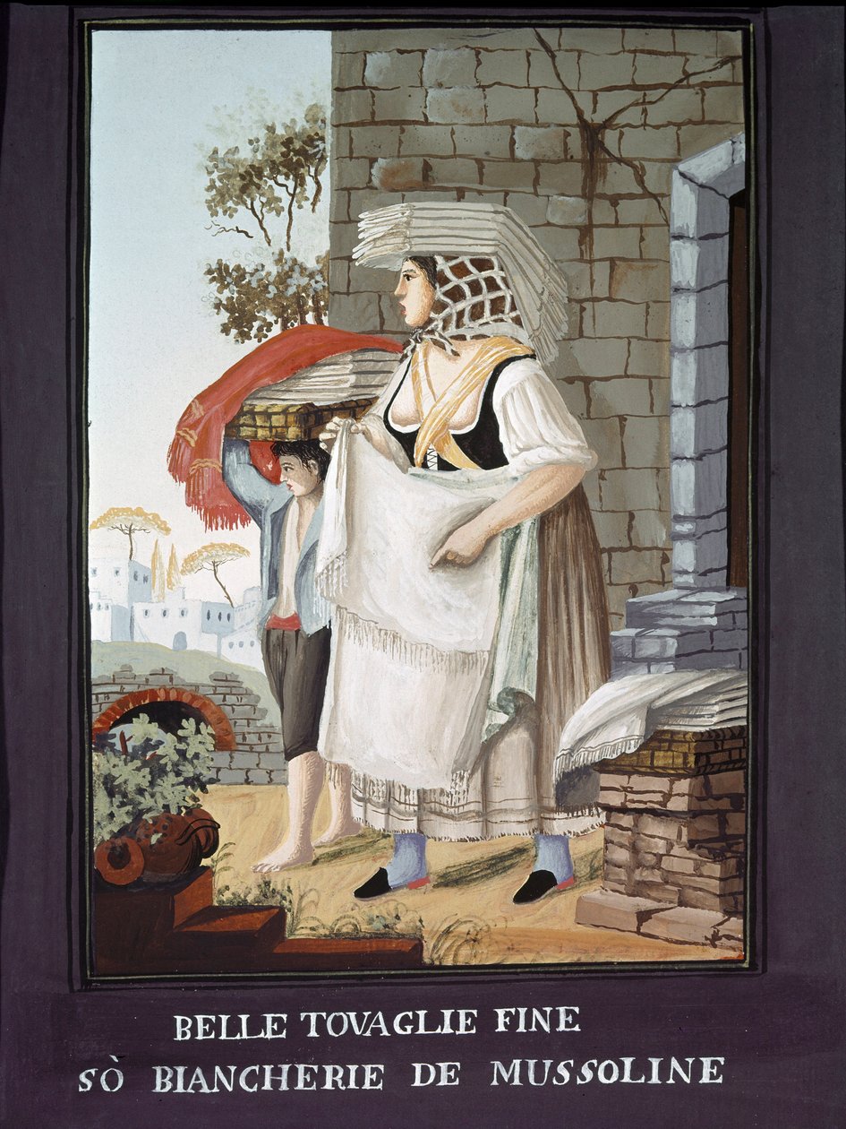 Petity Metier Napolitan: en rejsende sælger af duge og linned - (gammel handel: duge og linned sælger) Maleri af Pelliccia 1800-tallet Museo Nazionale di San Martino Napoli af Pelliccia